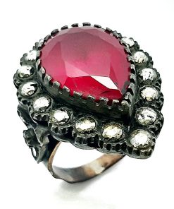 Retro-Ring Rotgold 333 / Silber 925 mit Diamanten und Rubin – FE00037