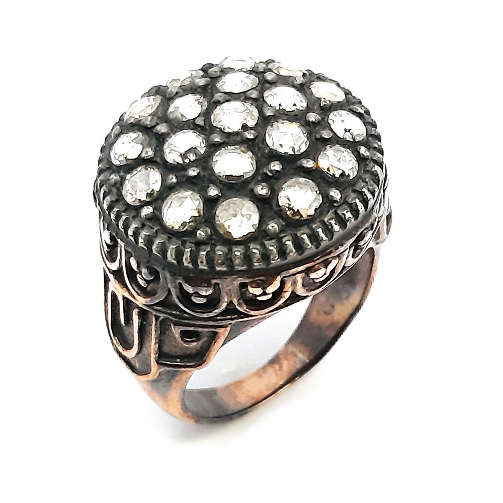 Retro-Ring, Rotgold 333-Silber 925, mit 0,90 ct Diamanten (FE00039)