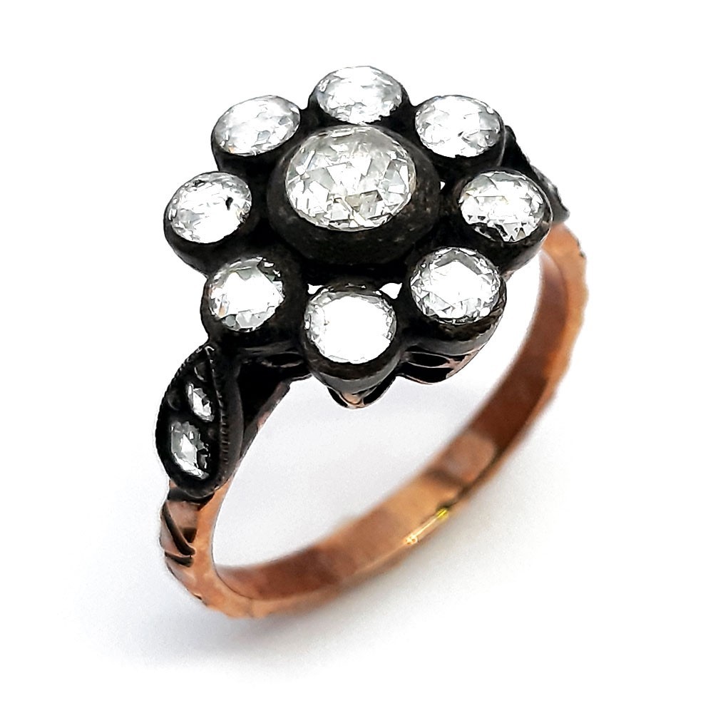 Retro-Ring, Rotgold 333-Silber 925, mit 0,88 ct Diamanten (FE00036)