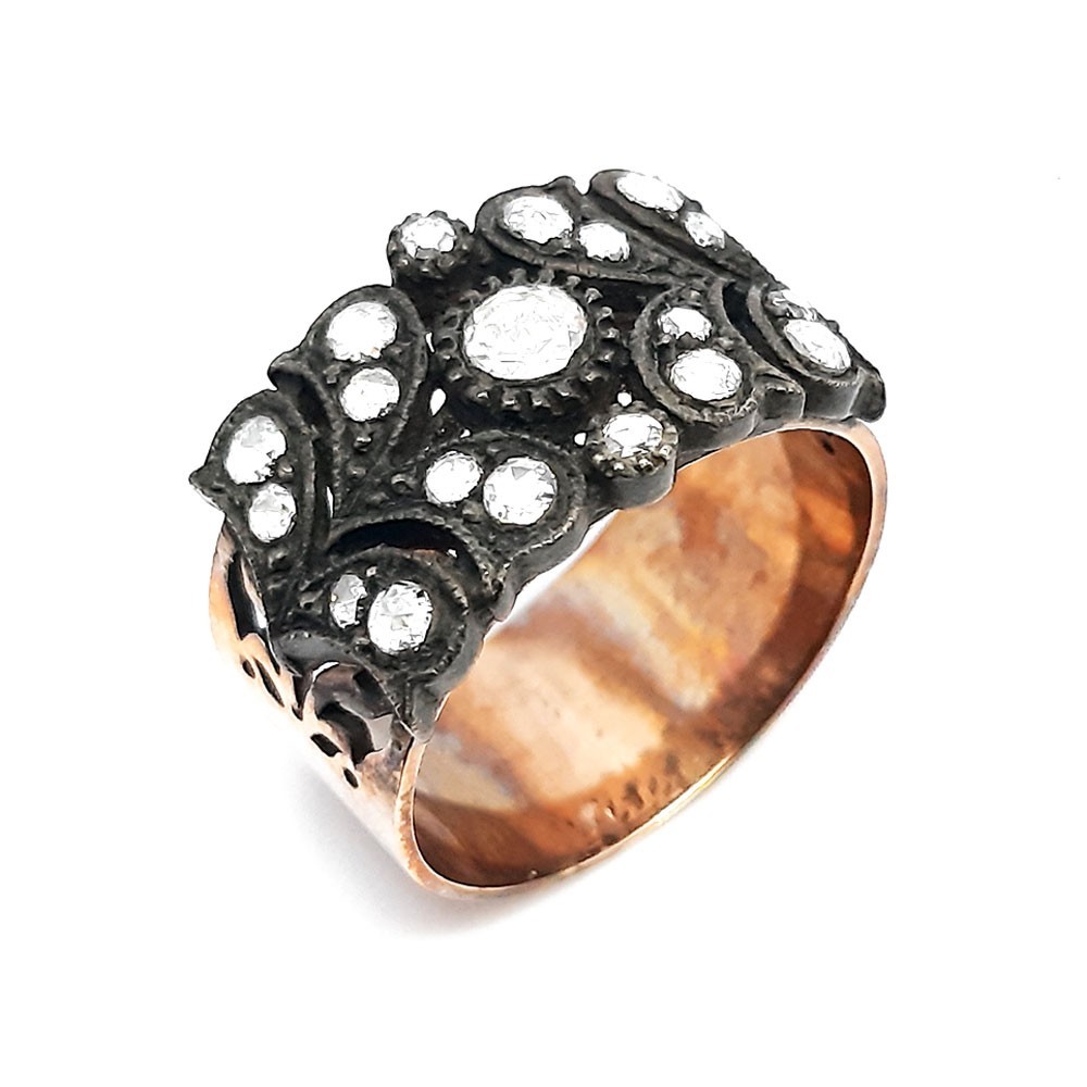 Retro-Ring, Rotgold 333-Silber 925, mit 0,58 ct Diamanten (FE00024)