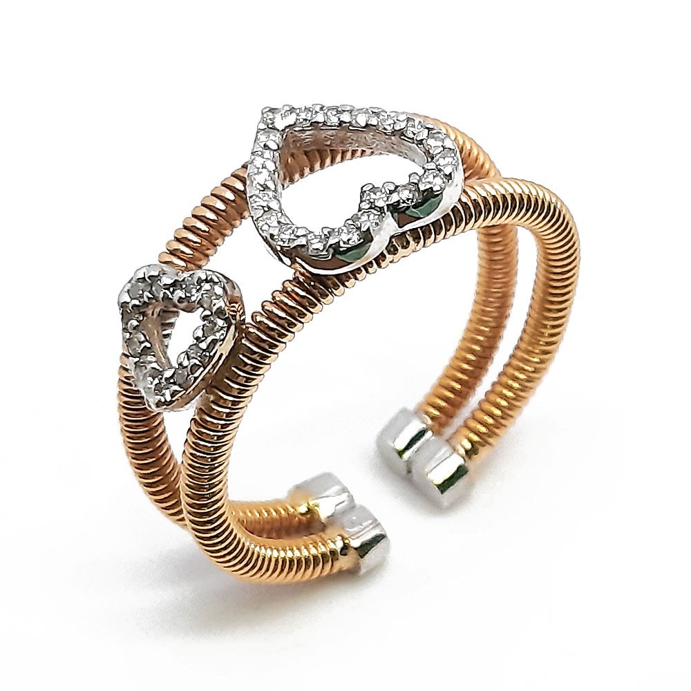 Damenring, Weiß- und Gelbgold 750, Herzform mit Diamanten (FP00035)