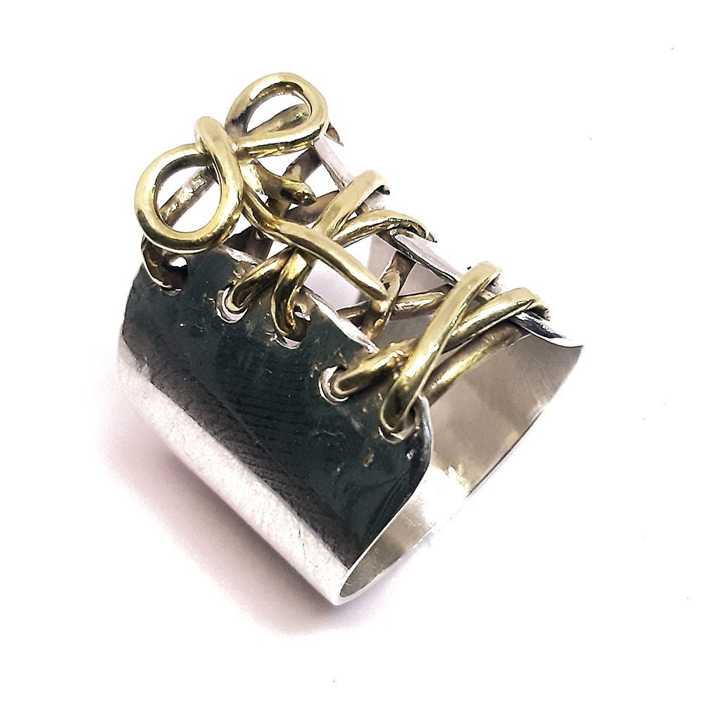 Damenring, Weißgold 585, Schnürsenkel Feingold (CDR005)