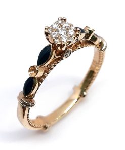 Damenring Gelbgold 585 mit 0,15 ct Diamanten und Onyx – P000411