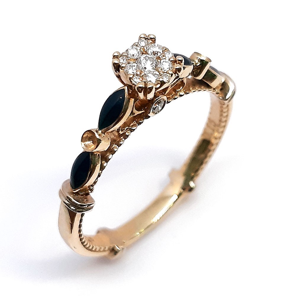 Damenring, Gelbgold 585 mit 0,15 ct Diamanten und Onyx (P000411)