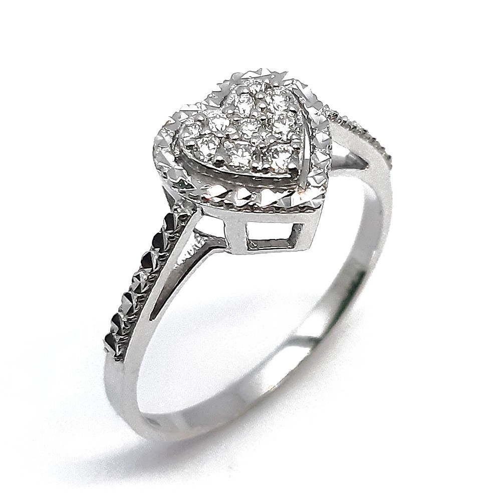 Damenring, Herzform, Weißgold 585 mit 0,13 ct Diamanten (V000072)