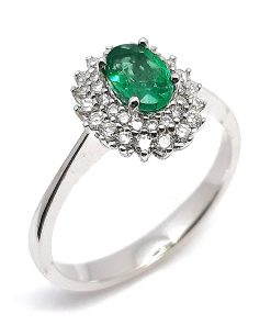 Damenring Weißgold 585 mit 0,30 ct Diamanten und Smaragd – P000345