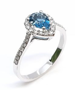 Damenring Weißgold 585 mit 0,34 ct Diamanten und Saphir – P000679