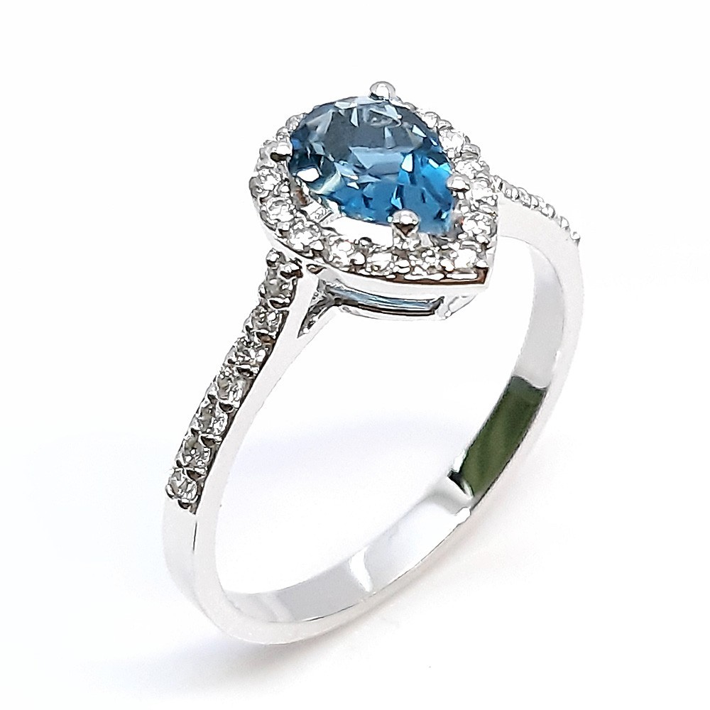 Damenring, Weißgold 585 mit 0,34 ct Diamanten und Saphir (P000679)
