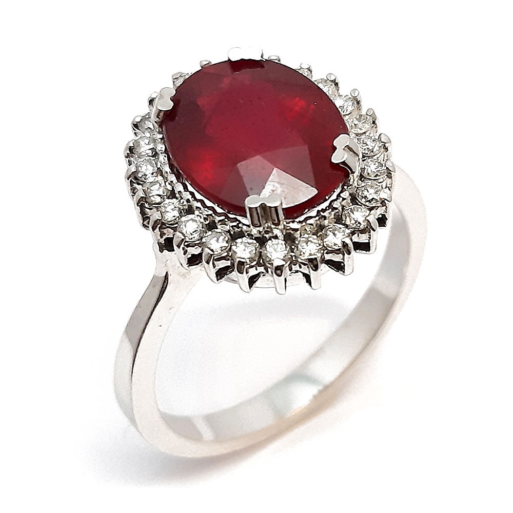 Damenring, Weißgold 750 mit 0,29 ct Diamanten und Rubin (FP00045)