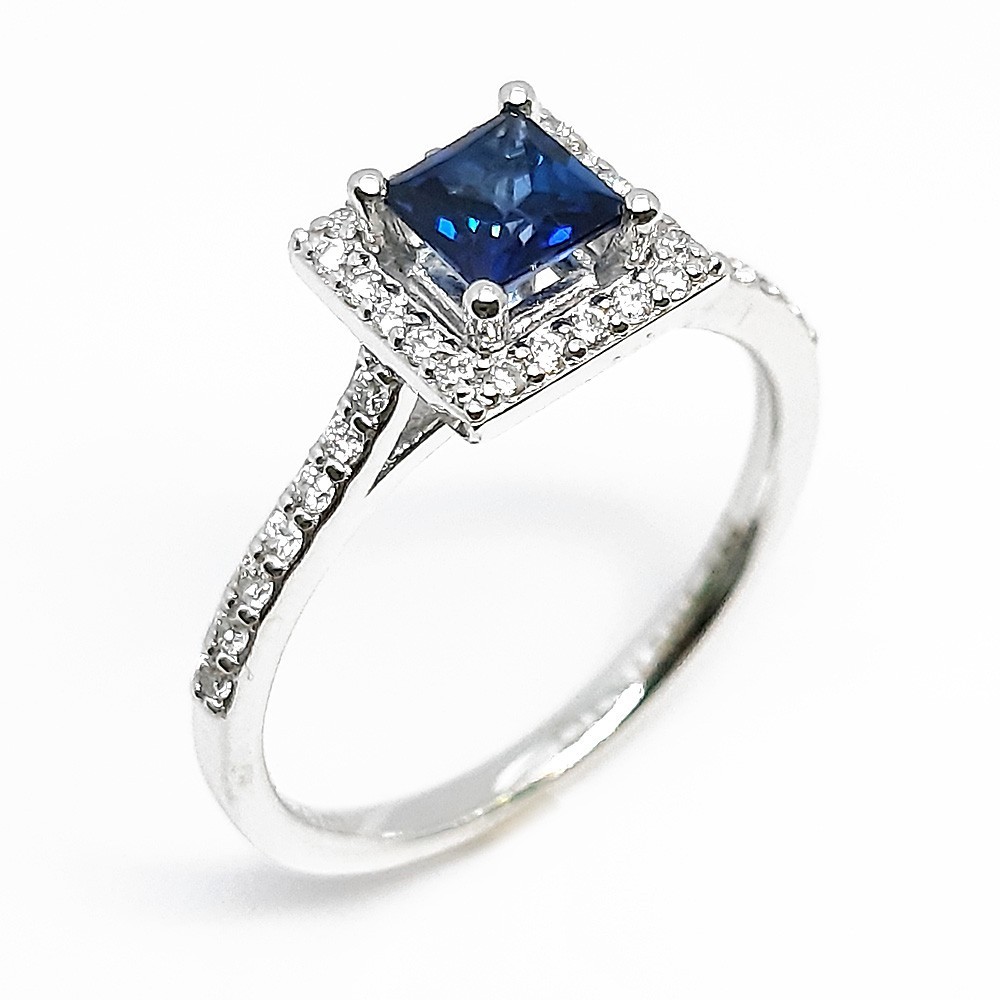 Damenring, Weissgold 585, mit Saphir und Diamanten (P000090)
