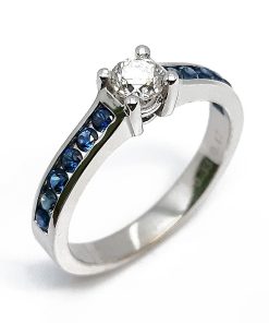 Damenring Weißgold 585 mit Diamanten und Saphir – P000568