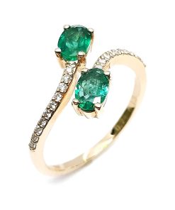 Damenring Gelbgold 585 mit Diamanten und Smaragd – V000125