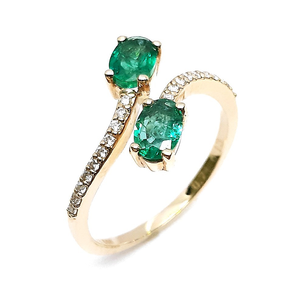 Damenring, Gelbgold 585, mit Smaragd und Diamanten (V000125)