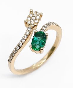 Damenring Gelbgold 585 mit Diamanten und Smaragd – V000122