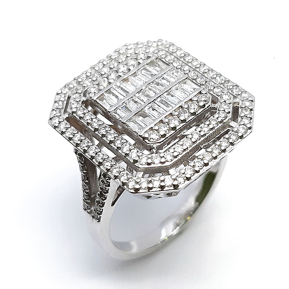 Damenring, Diamantsring, Weissgold 585, mit 1,08 ct Diamanten (P000333)