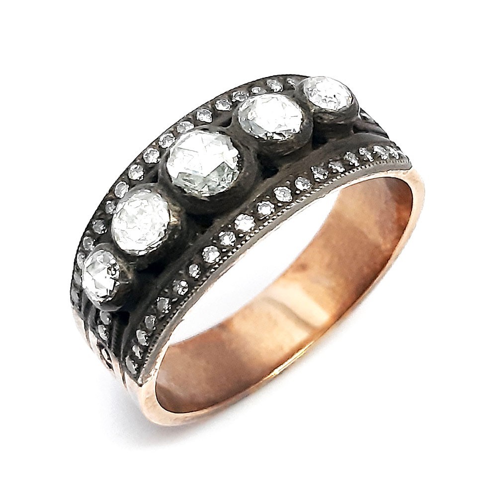 Retro-Ring, Rotgold 333-Silber 925, mit 0,72 ct Diamanten (FE00030)