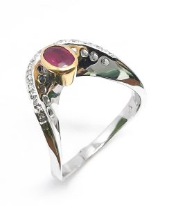 Damenring Gelbgold 750 mit Diamanten und Rubin – FP00063