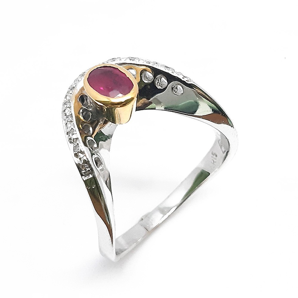 Damenring, Weiß- und Gelbgold 750, mit Rubin und Diamanten (FP00063)