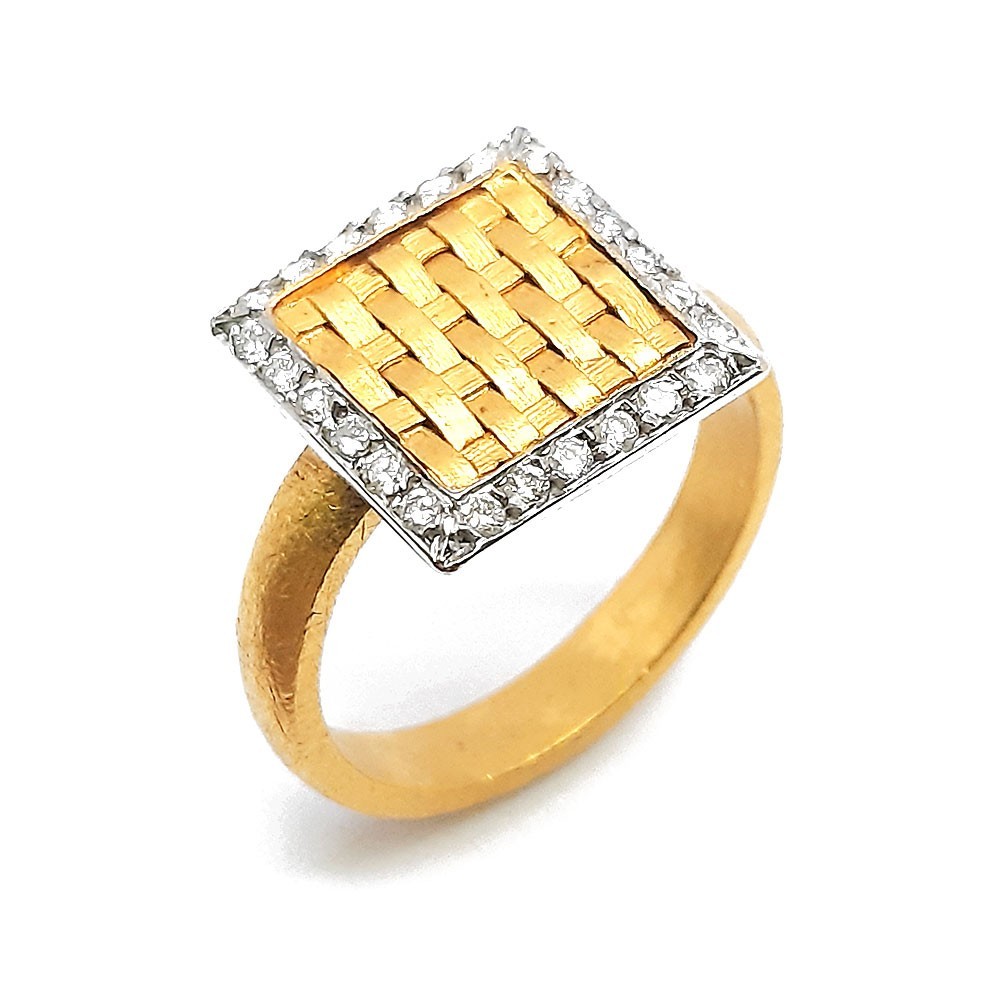 Feingold-Weißgold 750 Ring, handgeschmiedet, mit Diamanten (PR4614-24)