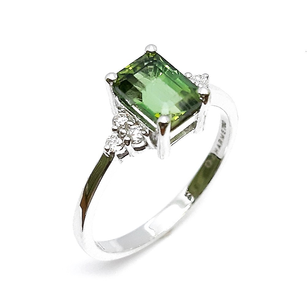 Damenring, Antragsring, Weissgold 750, mit Grün-Saphir und Diamanten (D000025)