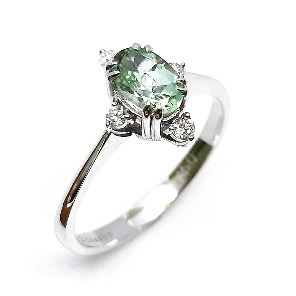 Damenring, Antragsring, Weissgold 750, mit Grün-Saphir und Diamanten (D000024)