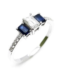 Verlobungsring Weißgold 585 mit Diamanten und Saphir – P000665