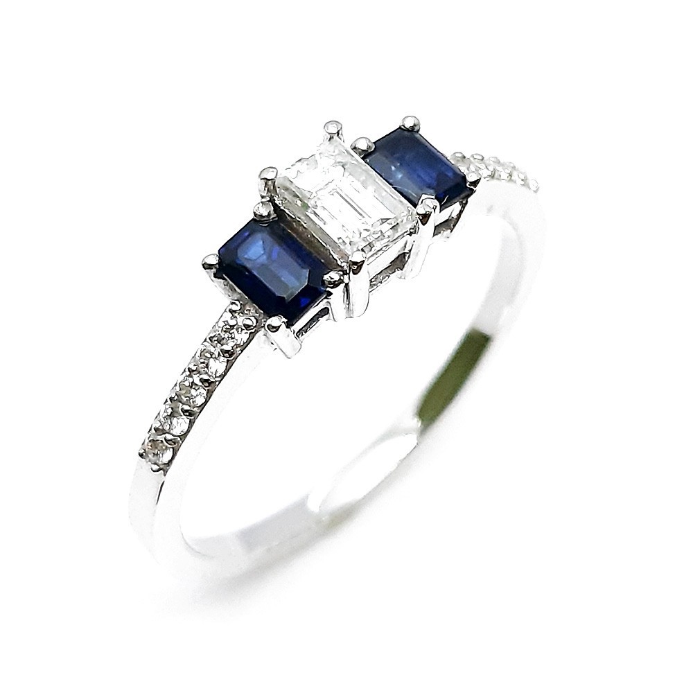 Damenring, Antragsring, Weissgold 585, mit Saphir und Diamanten (P000665)