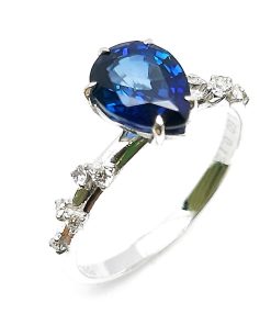 Verlobungsring Weißgold 585 mit Diamanten und Saphir – P000290
