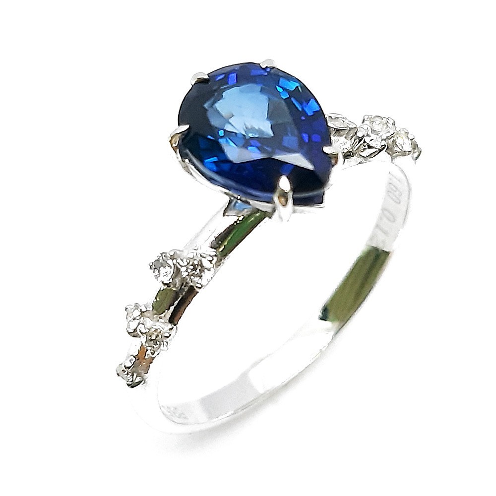 Damenring, Antragsring, Weissgold 585, mit Saphir und Diamanten (P000290)