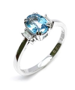 Verlobungsring Weißgold 585 mit Diamanten und Saphir – P000130