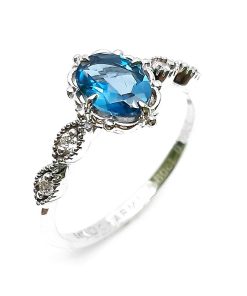 Verlobungsring Weißgold 585 mit Diamanten und Saphir – P000129