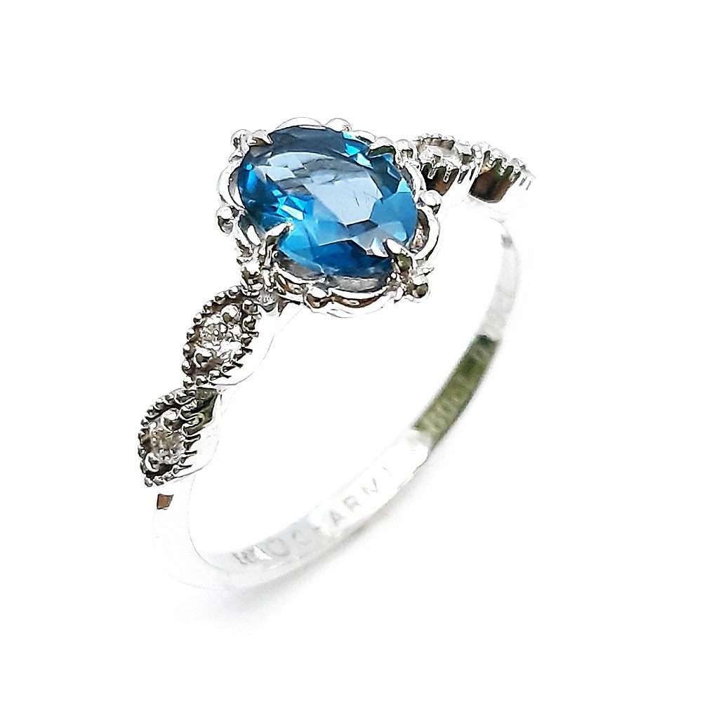 Damenring, Antragsring, Weissgold 585, mit Saphir und Diamanten (P000129)