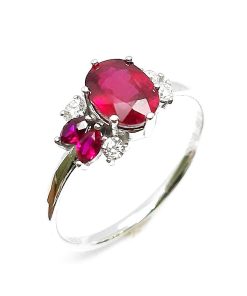 Verlobungsring Weißgold 585 mit Diamanten und Rubin – P000292