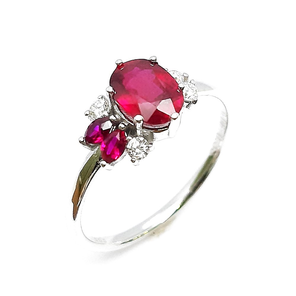 Damenring, Antragsring, Weissgold 585, mit Rubin und Diamanten (P000292)