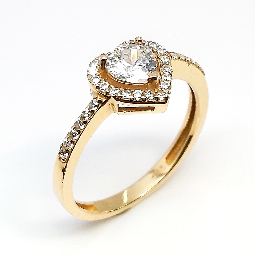 Damenring, Gelbgold 585, Herzform, mit weißen Zirkonia ( A000576 )