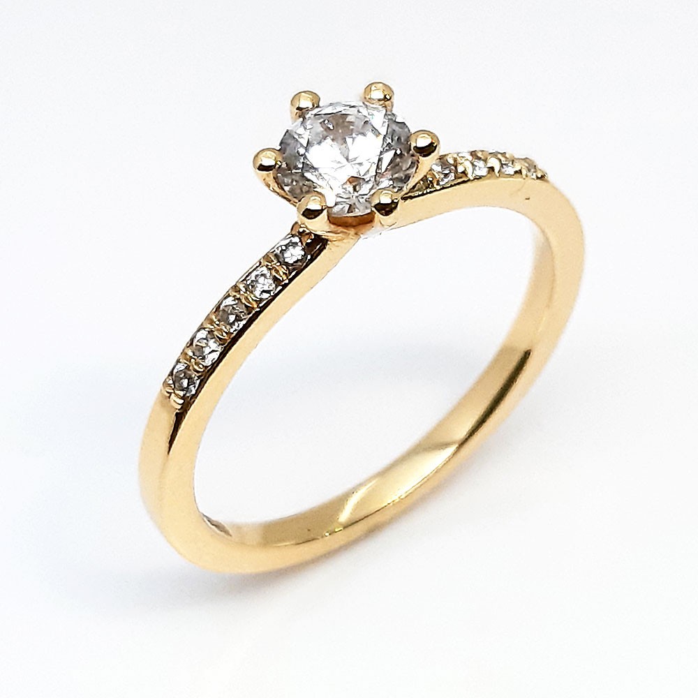 Damenring, Gelbgold 585, mit weißen Zirkonia ( A001797 )