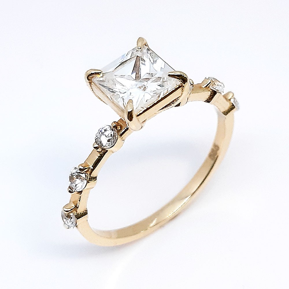 Damenring, Gelbgold 585, mit weißen Zirkonia ( A001936 )
