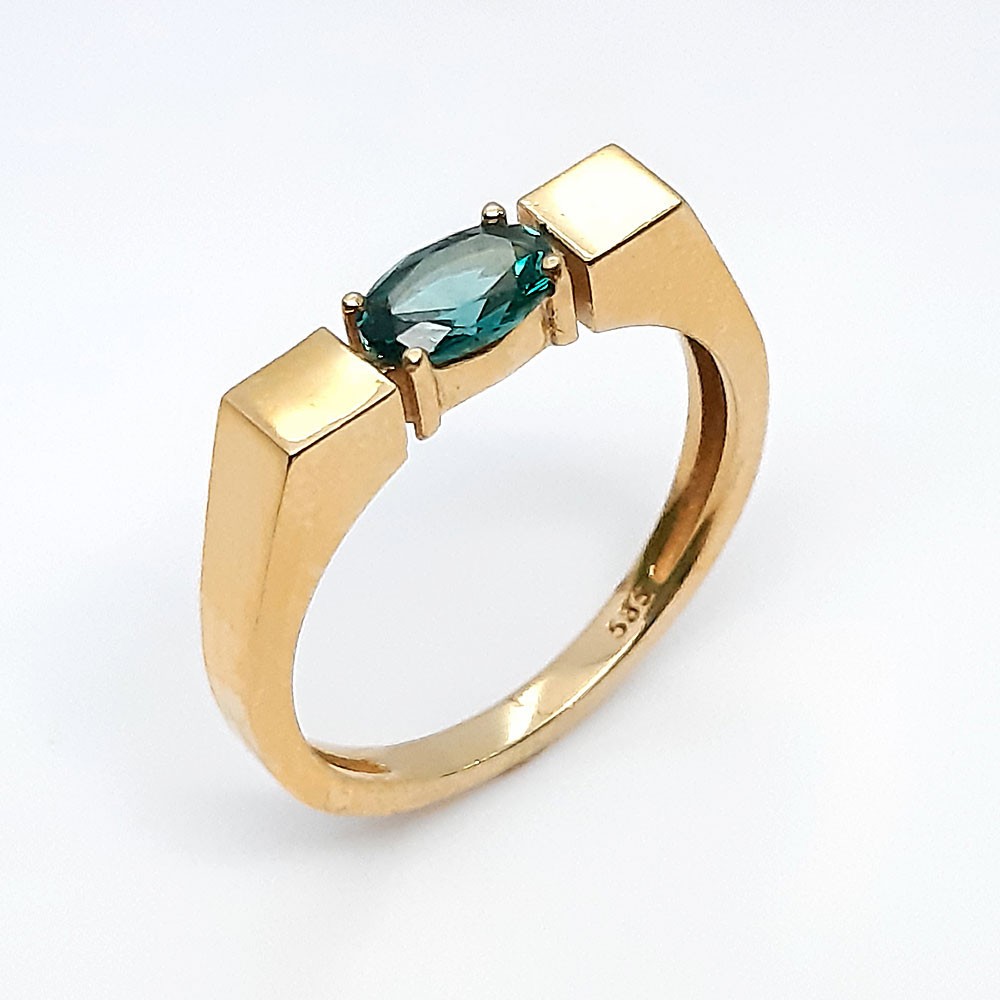 Damenring, Gelbgold 585, mit grünem Zirkonia ( A000590)