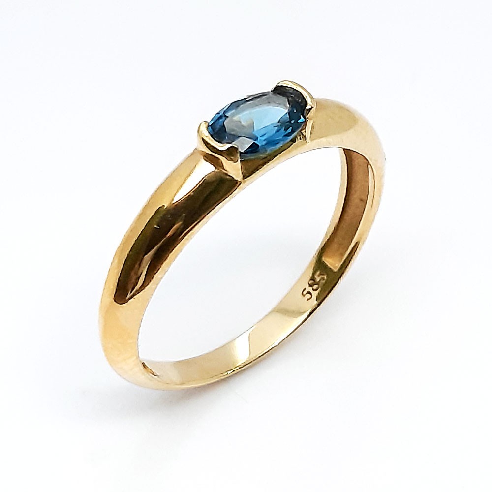 Damenring, Gelbgold 585, mit blauen Zirkonia ( A000612)