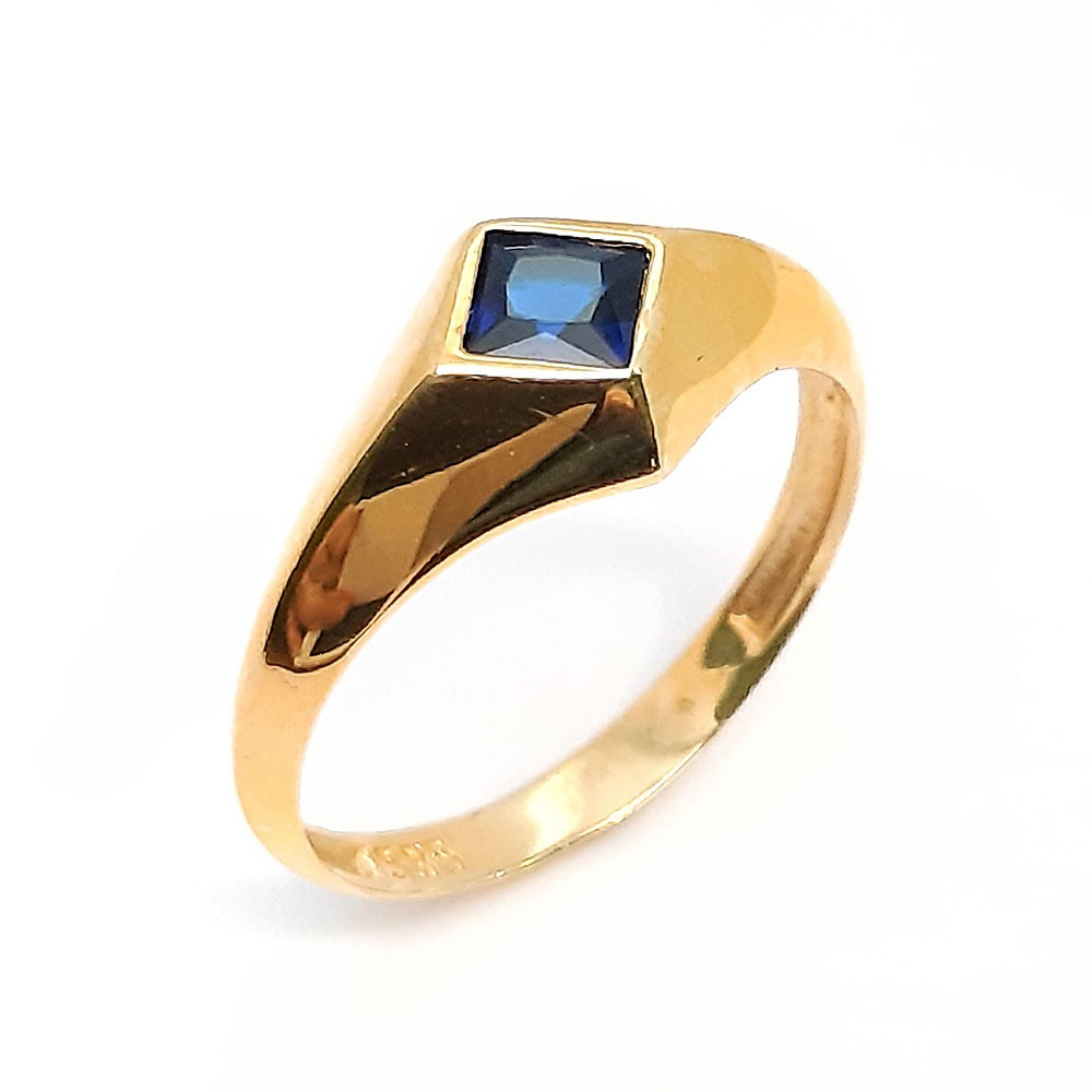 Damenring, Gelbgold 585, mit blauen Zirkonia ( A000592)
