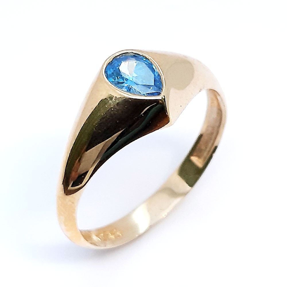Damenring, Gelbgold 585, mit blauen Zirkonia ( A000610)