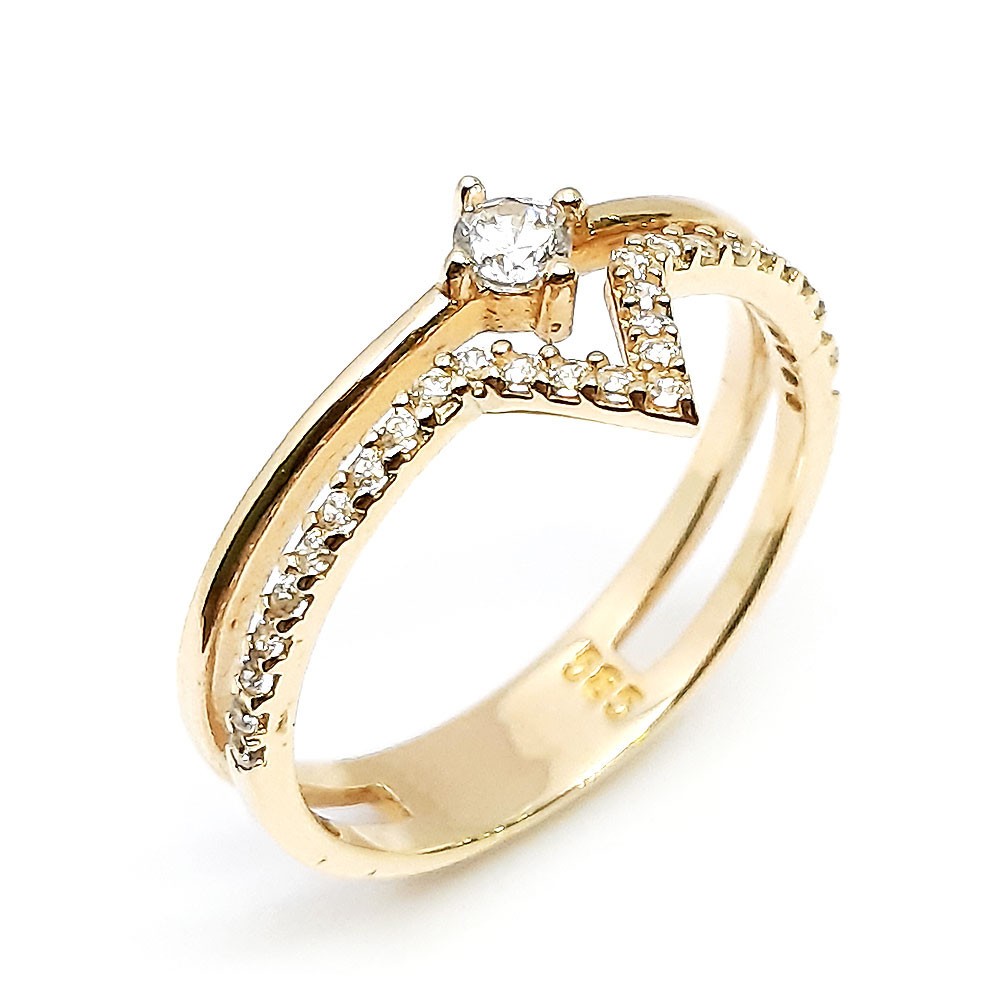 Damenring, Gelbgold 585, mit weißen Zirkonia ( A001042 )