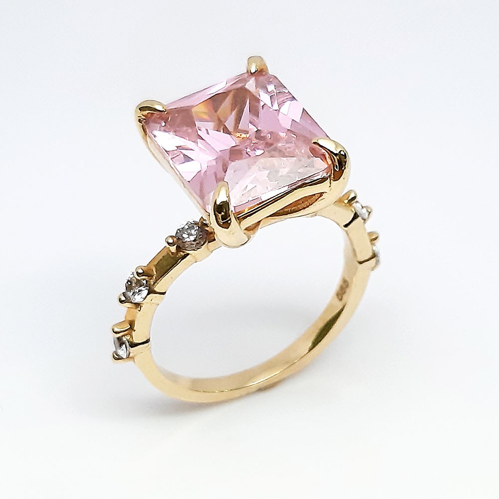 Damenring, Gelbgold 585, mit rosé und weißen Zirkonia ( A001983 )