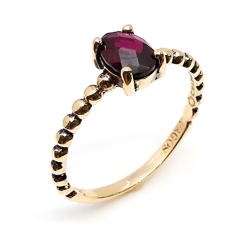 Damenring, Gelbgold 585, mit dunkelroten Zirkonia ( A000580 )