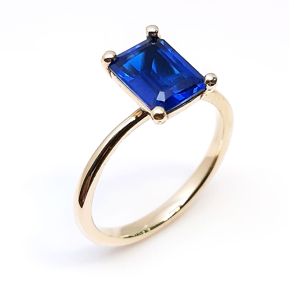 Damenring, Gelbgold 585, mit blauen Zirkonia ( A002060 )
