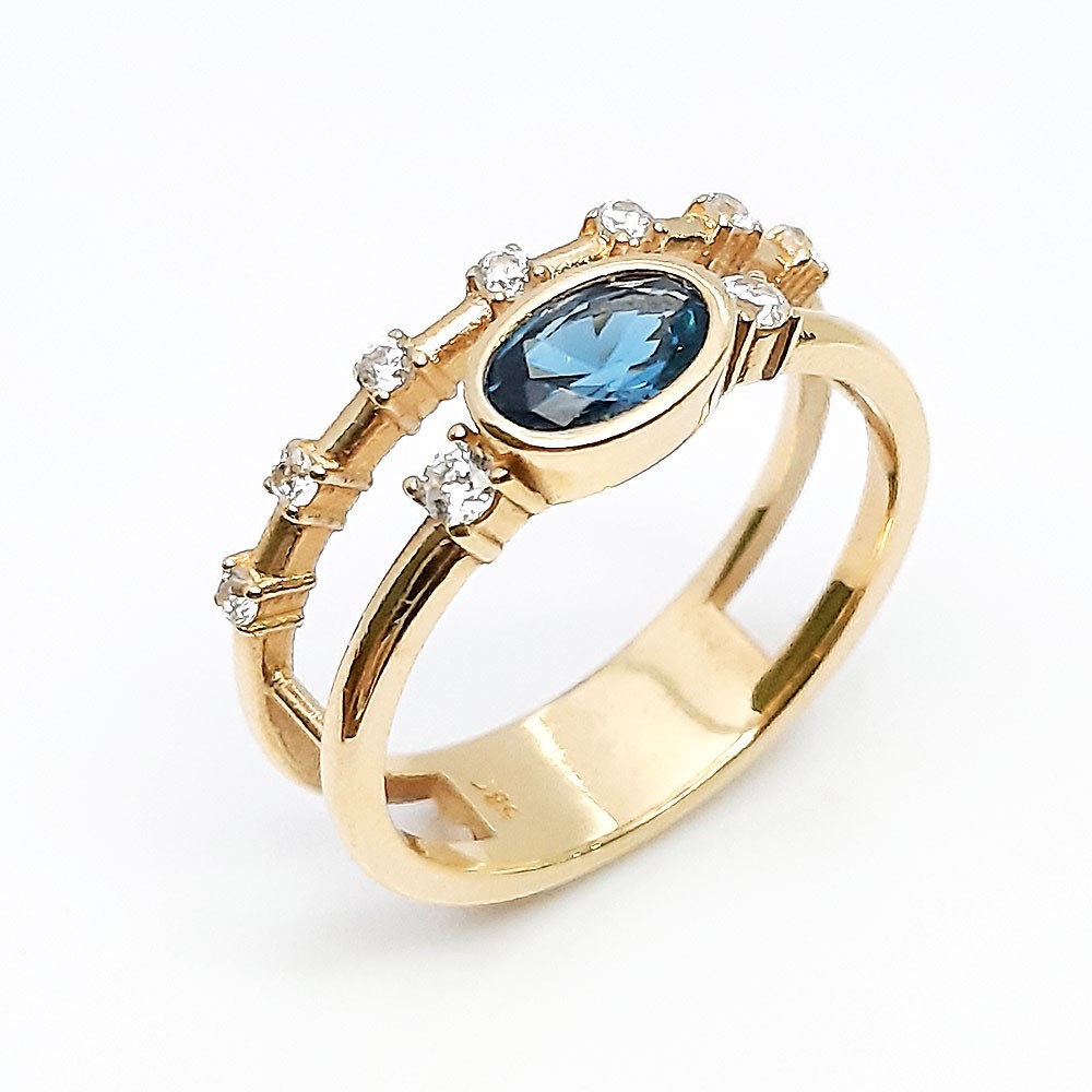 Damenring, Gelbgold 585, mit blauen und weißen Zirkonia ( A001010 )