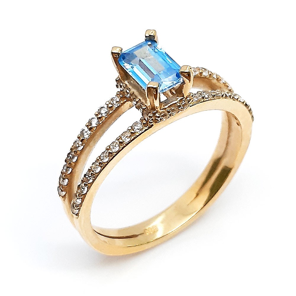 Damenring, Gelbgold 585, mit blauen und weißen Zirkonia ( A000611 )