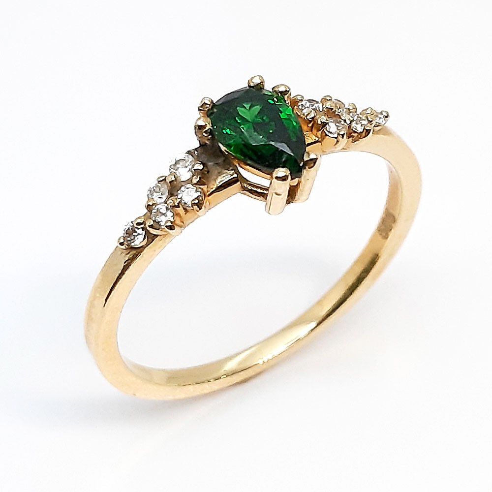 Damenring, Gelbgold 585, mit grünen und weißen Zirkonia ( A001944 )