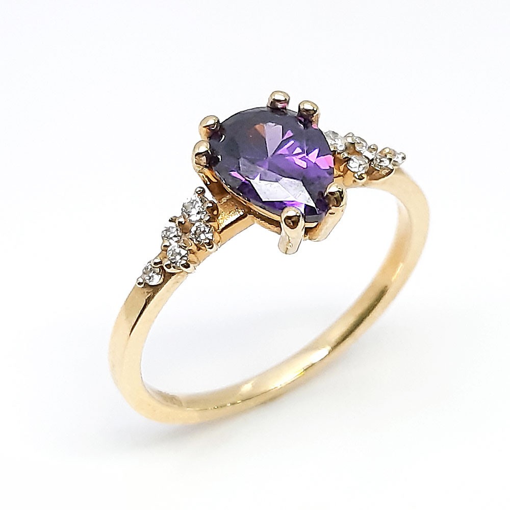 Damenring, Gelbgold 585, mit lila und weißen Zirkonia ( A001930 )