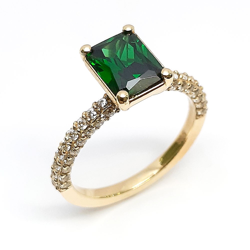 Damenring, Gelbgold 585, mit grünen und weißen Zirkonia ( A001932 )